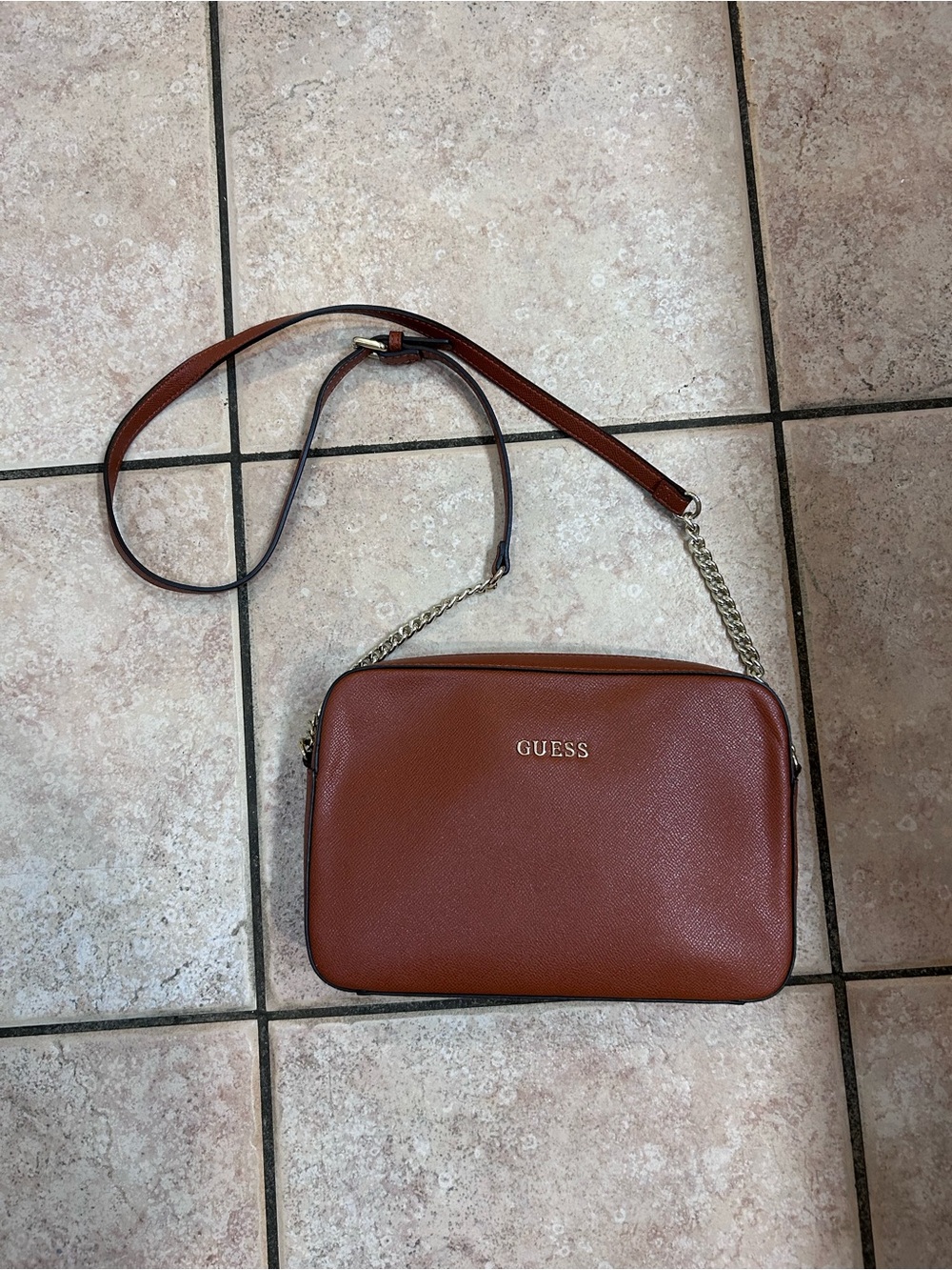 GUESS Brown Crossbody Bag with Gold Chain Accent